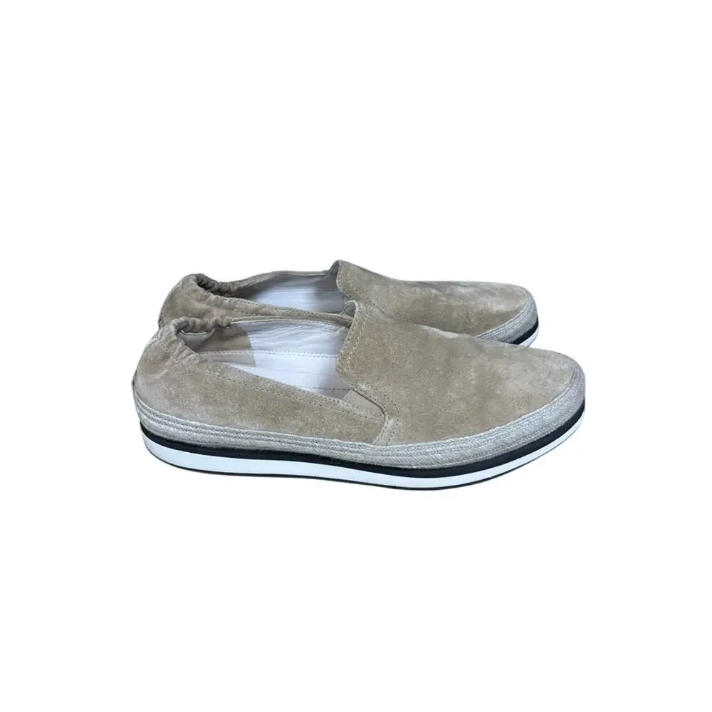 PRADA Saint Tropez Espadrille Slip On Platform Sneakers Tan Suede Size 7.5